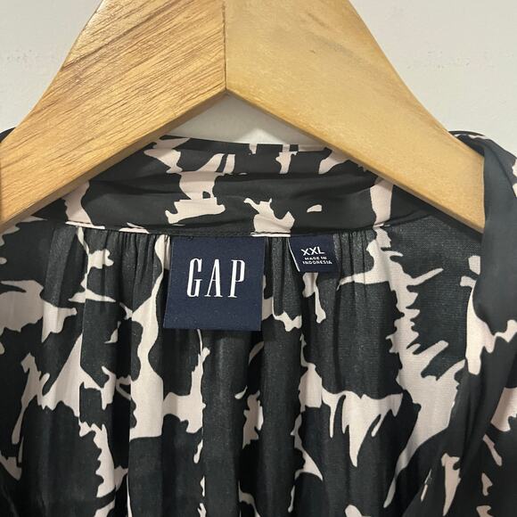 Gap Black & White Floral Print Neck Tie Blouse Size XXL - Picture 4 of 5